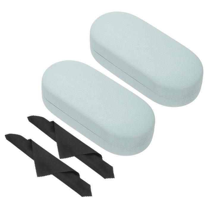 PATIKIL ハードシェル眼鏡ケース、2個入りPUレザー製大型メガネケースリッチグレイ ン保護サングラスオーガナイザー女性男性メガネサングラス収納、ライトブルー