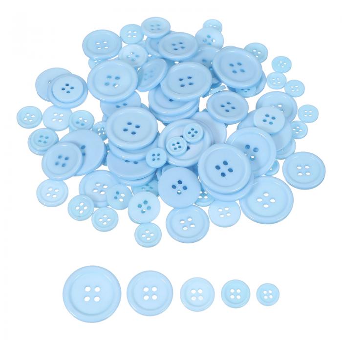 100個 ライトブルー 樹脂ボタン 4つ 穴 5つ サイズ フラットバック DIYクラフト作り用 衣類縫製手作り..