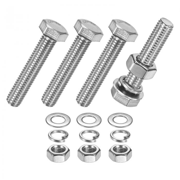M METERXITY 4個パック 六角頭ネジ ボルト ナット付き 平座金とロックワッシャー M8x40mm ステンレススチール ボルトとナットキット 機器/機械用 完全にねじ込まれたメトリックボルト詰め合わせ