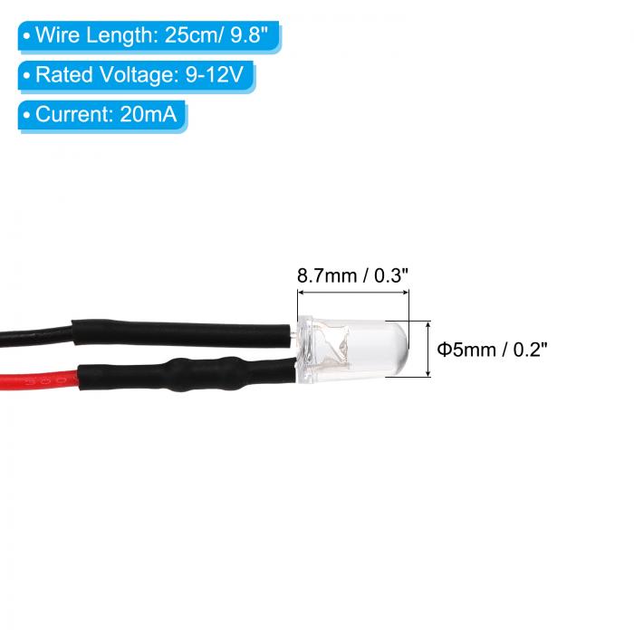PATIKIL 発光ダイオード 配線付き 5mm LEDダイオードライト 24個 9-12V 砲弾型 小...