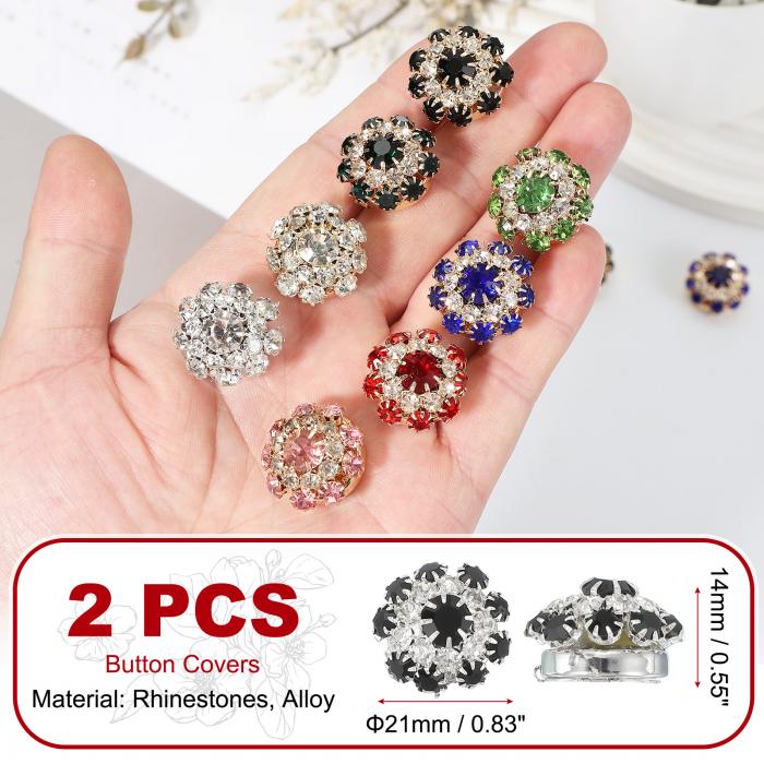 PATIKIL 女性用ボタンカバー 2個セットのラインストーンボタンカバー水晶カフリンクスメンズシャツレディースシャツスリーブドレスタキシードビジネス シルバー黒 [3]