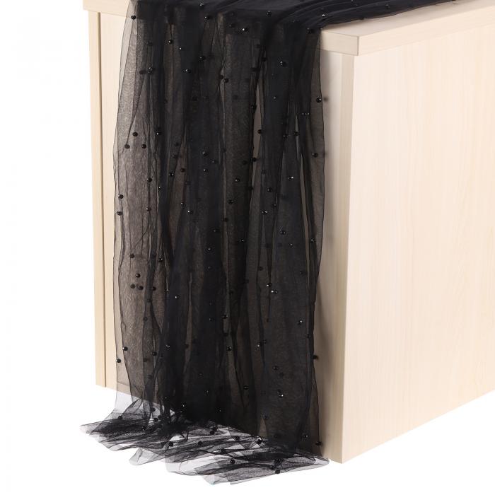 PATIKIL 10フィートのパールテーブルランナー、シアータルファブリックレーステーブルクロスシフォンウ..