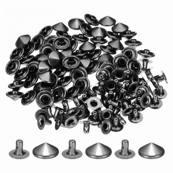 PATIKIL レザーリベット 10mm尖ったリベット 60セット ファスナー 留め具 皮革工具 手芸パーツ レザークラフト 装飾用 ロックナットヘッド 衣類 ベルト バッグ 靴 黒