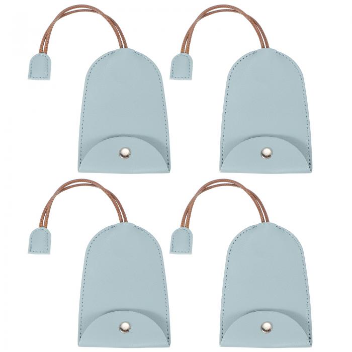 PATIKIL カーキーケース 4個入りPUレザーキーポーチキーフォブホルダープルアウトキーチェーンバッグスリーブバックル付き 車用家庭用事務所キー用 シアン