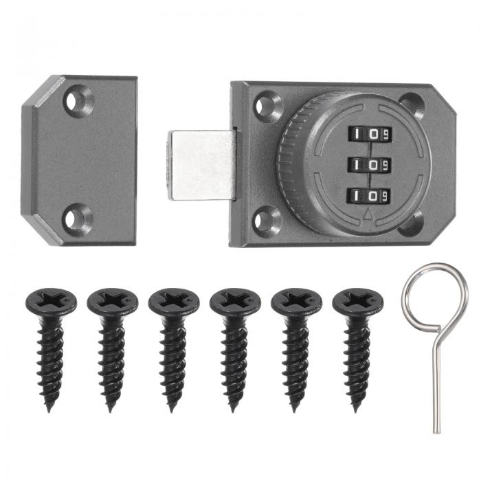 PATIKIL 組み合わせキャビネットラッチ 亜鉛合金製機械式キーレスパスワードロック3桁パスワードキャビネットロック キャビネット引き出し戸棚用ネジ付きセーフティロック グレー