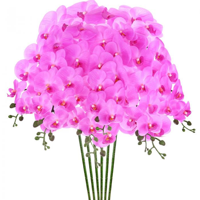 M METERXITY 6個パック 人工蘭 花 9つ 大きな花びら 37" フェイク胡蝶蘭 シルクブーケ リアルタッチ 薄..