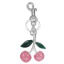 PATIKIL 女性用バッグ装飾かわいいチェリーアクセサリー キーリングとクリップ付き ピンク-シルバー