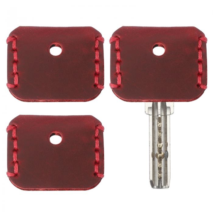PATIKIL レザーキーカバーキャップ 3パックヘッドキースリーブミニキー タグオーガナイザー ワインレッド
