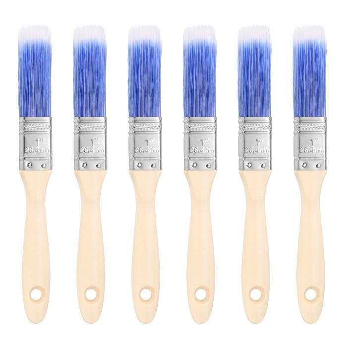 6個 ペイントブ ラシ1"フラットペイントとチップブ ラシ 木製ハンドル付き DIYペイントフラットアート..