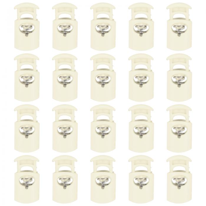 20個のプラスチックコードロック、シングルホールスプリングトグルストッパークリップ、ドローストリング、パラコード、バッグ、衣類、手袋のひもロック交換用、ベージュ