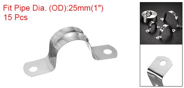 15個25mm（1"）ケーブルクランプ 304ステンレス鋼被覆クッション付き絶縁ケーブルクランプ2穴U字管ストラップクランプ ラインパイプホースワイヤーコード取り付け用 シルバー