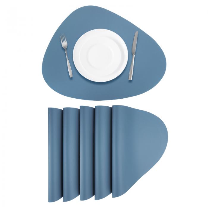 ダイニングテーブル用 フェイクレザープレクッション6枚セット PUレザー製 ドロップ型テーブルクッションプレクッション 耐熱性 防水 防油キッチンプレクッション ライトブルー