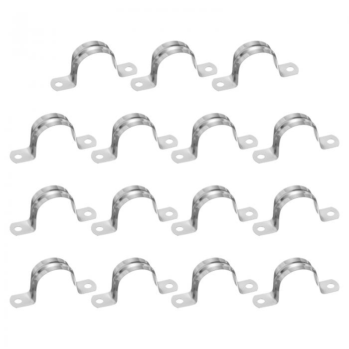 15個32mm(1-17/64")ケーブルクランプ 304ステンレス鋼被覆クッション付き絶縁ケーブルクランプ2穴U字管ストラップクランプ ラインパイプホースワイヤーコード取り付け用 シルバー