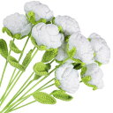 手編み バラ人工編み小さな鉢植えステム付きクロシェ花バレンタインギフトホームウェディングパーティーオフィステーブルデコレーション、ホワイトカウント10