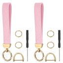 女性用レザーリストレットキーチェーンカーキーチェーンリストレット 7"キーフォブホルダー Dリングと2つ キーリング キーウォレットパース用 金色トーン/ピンク2個入り