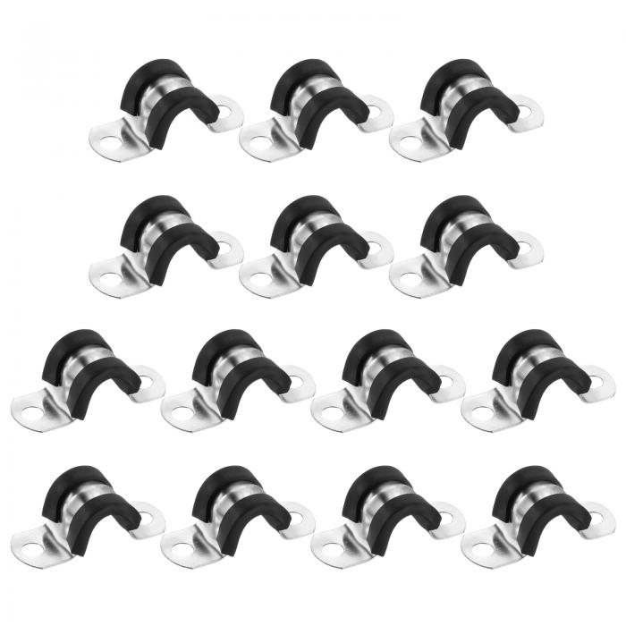 14個8mm(5/16")ケーブルクランプ 304ステンレススチールラバーコーティングクッション付き絶縁ケーブルクランプ2穴U字ストラップクランプ ラインパイプホースワイヤーコード取り付け用 黒
