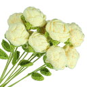 手編み バラ人工編み小さな鉢植えステム付きクロシェ花バレンタインギフトホームウェディングパーティーオフィステーブルデコレーション、クリームイエローカウント10