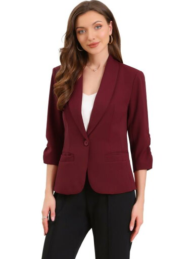 Allegra K Allegra K ワークブレザー レディース ショールラペル 7分袖 ポケット シングルボタン オフィスブレザー ブルゴーニュ XL Allegra K Allegra K ワークブレザー レディース ショールラペル 7分袖 ポケット シングルボタン オフィスブレザー ブルゴーニュ XL