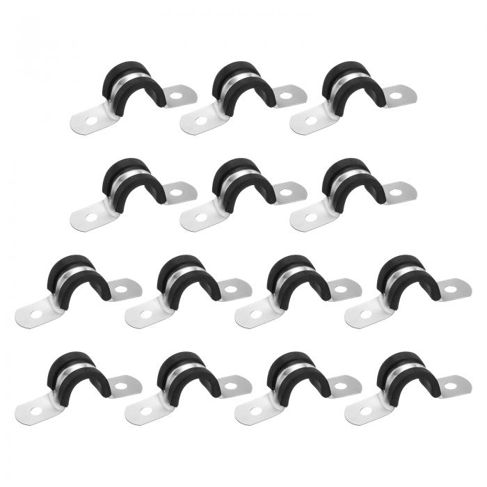 14個12mm(15/32")ケーブルクランプ 304ステンレススチールラバーコーティングクッション付き絶縁ケーブルクランプ2穴U字ストラップクランプ ラインパイプホースワイヤーコード取り付け用 黒