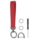 女性用 レザーリストレットキーチェーン 7" キーフォブホルダー Dリングと2つ キーリング付き キーウォレットパース用 黒/レッド