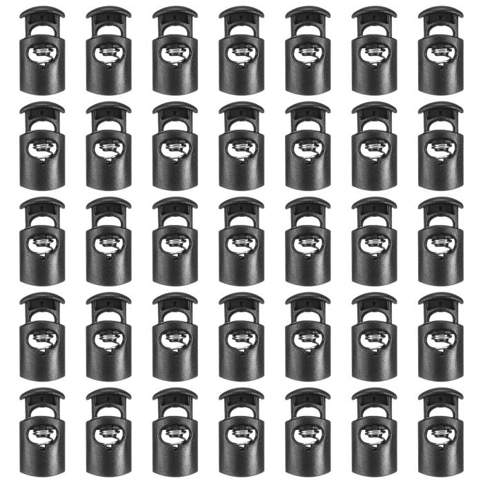 30個のプラスチックコードロック、シングルホールスプリングトグルストッパークリップ、ドローストリング、パラコード、バッグ、衣類、手袋のストリングロック交換用、黒