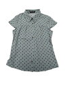 Allegra K 水玉トップス シャツ 半袖 ヴィンテージ カジュアル レディース ダスティブルー M