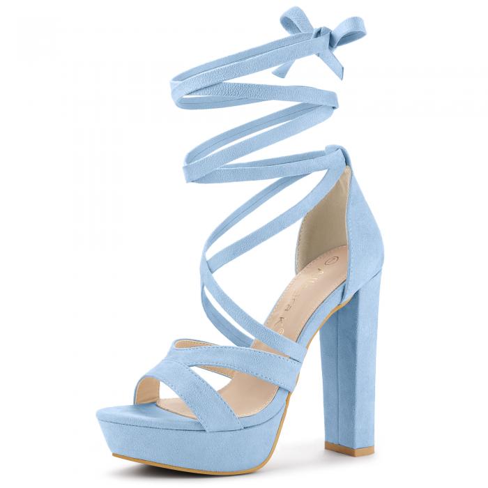 Allegra K レースアップ サンダル 編み上げ プラットフォーム ハイヒール レディース スカイブルー 26.5cm