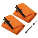 PATIKIL 24 x 16インチ ゴルフタオル ゴルフ用マイクロファイバーウォッフルパターンタオルセット クラブグルーブクリーナーブ ラシ 男性 女性 オレンジタオル
