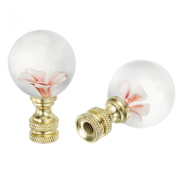 PATIKIL ランプシェードハープトップ用の1/4-27ランプフィニアルキャップ 2個入りキャップナットスクリューキャップノブクリアフラワーボール形ガラス ランプシェードデコレーション テーブルフロアランプ用 ピンク