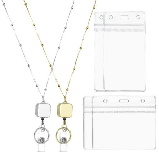 PATIKIL バッジネックレスランヤード付きIDホルダー 2個301ステンレス鋼製 リトラク タブルスクエアバッジリールランヤードクリップチェーンと2セット IDホルダー オフィスIDカードキー用 金色/シルバートーン PATIKIL バッジネックレスランヤード付きIDホルダー 2個301ステンレス鋼製 リトラク タブルスクエアバッジリールランヤードクリップチェーンと2セット IDホルダー オフィスIDカードキー用 金色/シルバートーン