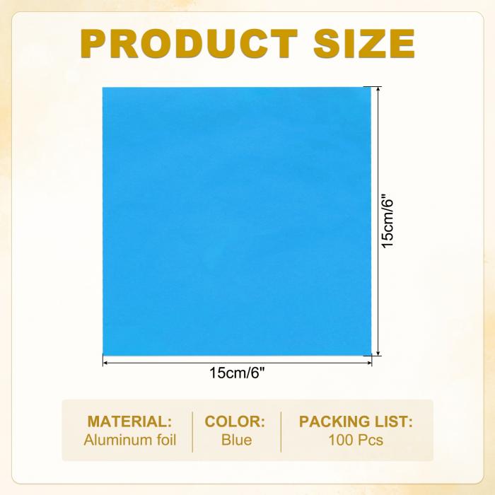 PATIKIL ホイルキャンディラッパー 6x6" 100枚 正方形 光沢アルミホイル キャンディラッピングペーパー DIY チョコレートキャンディパッケージデコレーション用 ブルー