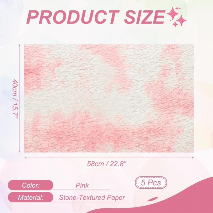 5枚入りギフト包装紙、22.8" x 15.7" 二層式石目シワ加工紙 フローラルブーケアレンジメント用品 花の包装 ウェディングギフト包装用、ピンク [3]