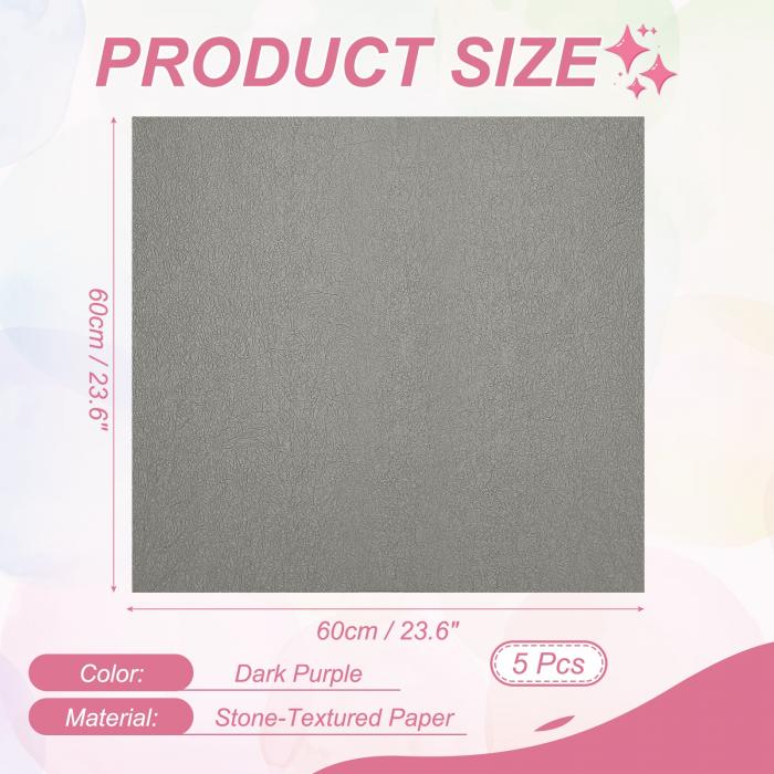 ギフトラッピングペーパー5枚セット、60×60cm(23.6×23.6インチ)二層式石目しわ加工ペーパー、フラワーブーケアレンジメント用品、花の包装・結婚式ギフトラップ用、ダークパープル [3]