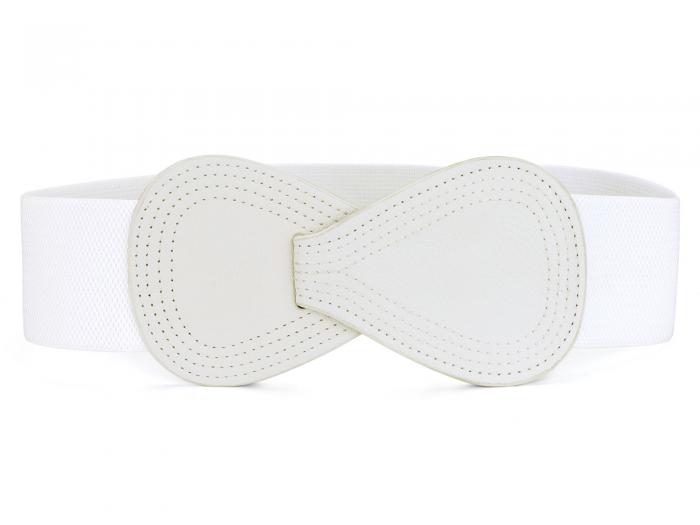 ウエストベルト 幅広 ゴムベルト 太ベルト インターロック 8字型 フェイクレザー レディース 白い Wais..