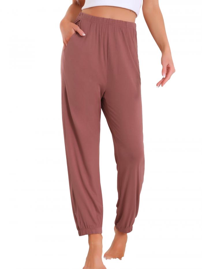 cheibear レディースパジャマパンツ 柔らかくて快適なパジャマパンツ ラウンジパンツ レディース 寝巻き ポケット付き レッド XL