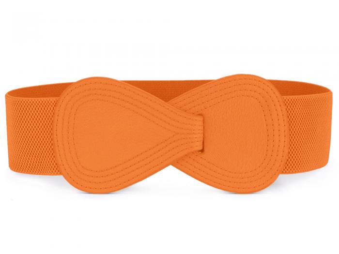 ウエストベルト 幅広 ゴムベルト 太ベルト インターロック 8字型 フェイクレザー レディース オレンジ ..