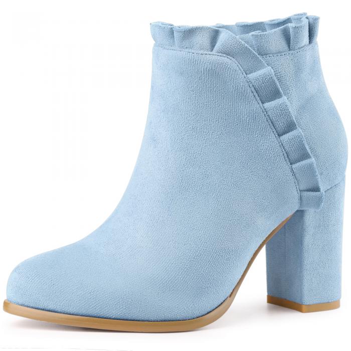 Perphy ハイヒールブーティ アンクルブーツ フリルブロック レディース ライトブルー 23.5cm