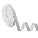 グリッターズ縫製用ゴムバンド 0.6" x 5ヤード エラスティック ストレッチリボンストラップ メタリック スパークリング 縫製リボン ラッピングリボン DIY クラフト ウエストバンド パンツ 服(ホワイト エッジ シルバー)