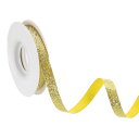 3/8"x10ヤード スパークル リボン リースクラフト カットエッジリボン ボウメイキング用 輝くファ ブリックリボン ギフトラッピング 祭りや結婚式 パーティー装飾 明るい金色