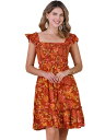 Allegra K 夏用スモックドレス カジュアルワンピース スクエアネック フリル花柄ドレス レディース ワインレッド S