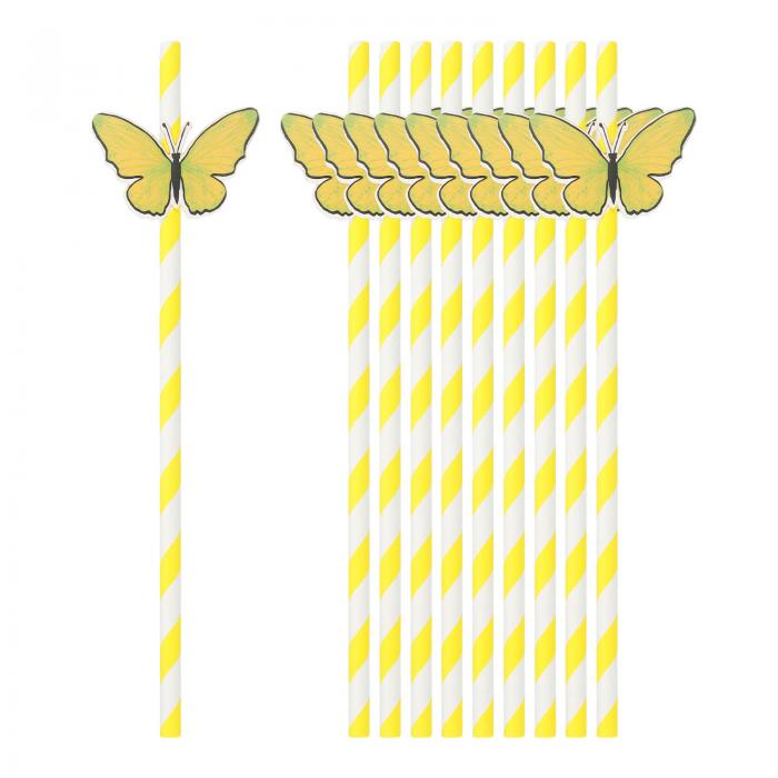 60個 蝶々ストライプペーパーストロー 使い捨てストロー ウェディングバースデーパーティー用ケーキデ..