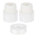 PVCメスアダプターパイプ継手、2個1-1/2" 2ウェイPVCパイプコネクター(ソケットxメスパ イプスレッド)シーラントテープ付き、配管用水ライン用PVCホースアダプターカップリング(ホワイト)