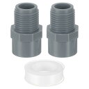 PVCメスアダプターパイプ継手、シーラントテープ付き2個1/2" 2ウェイPVCパイプコネクター(ソケット×メスパ イプスレッド)、配管用水ライン用PVCホースアダプターカップリング(グレー)