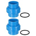PVCユニオンパイプ継手、2個入り1-1/2インチPVCスリップユニオンカップリングアダプター、Oリング付き、水泳プールおよび屋外の配管アプリケーション用のスリップソケットポート接続(ブルー)