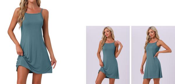 cheibear レディース ナイトガウン モダール ソフト スパゲッティ ドレス クルーネック スリープウェア ブルー M