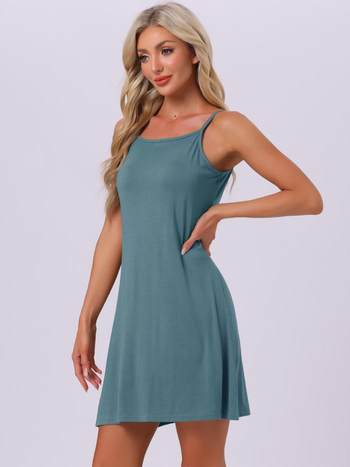 cheibear レディース ナイトガウン モダール ソフト スパゲッティ ドレス クルーネック スリープウェア ブルー M