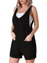 CIMUK レディース デニム ロンパース ノースリーブ カジュアル ルーズ ジーンズ オーバーオール ポケット付き ショーツ ブラック S