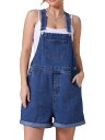CIMUK レディース デニムオーバーオール カジュアル アウトフィット 調節可能なストラップ ビブ ロンパース ジーンズ ショーツ 濃紺 L