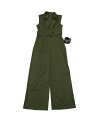 Allegra K レディース ジャンプスーツ セットアップ ノースリーブ ロングパンツ ワイドレッグ ベルト付き 無地 Vネック アーミーグリーン XL