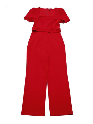 Allegra K レディース ワークジャンプスーツ エレガント スクエアネック パフ 半袖 ゆったり ワイドレッグ ロンパー レッド XS Allegra K レディース ワークジャンプスーツ エレガント スクエアネック パフ 半袖 ゆったり ワイドレッグ ロンパー レッド XS